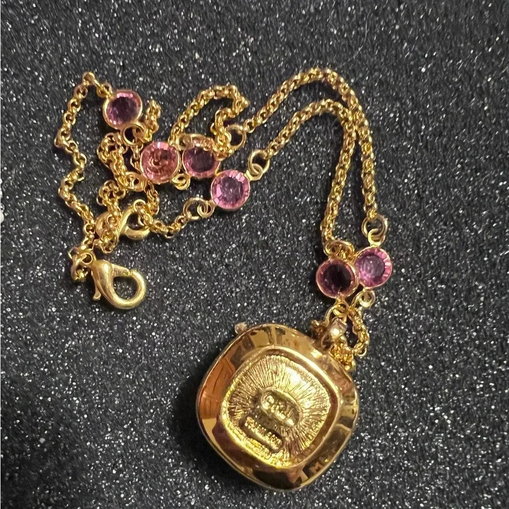 Vintage Kenneth Jay Lane Gold-Tone Necklace with Cushion Crystal Pendant - Picture 2 of 4